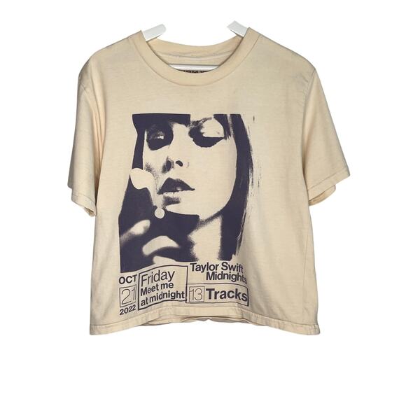 Taylor Swift Midnights Album Cover Cropped Graphic T-Shirt Cream Women's Size M - Picture 1 of 7